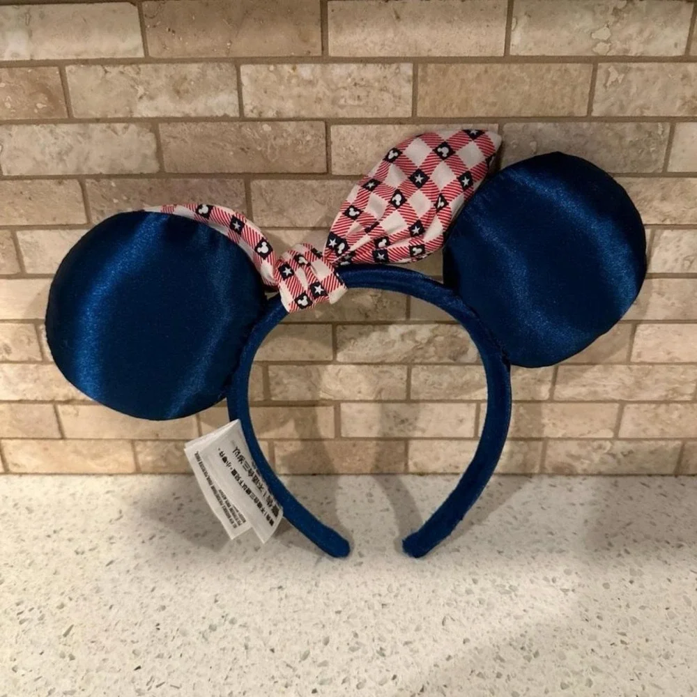 Disney Parks Headband Minnie Mouse Ears ‎ America Patriotic Flag g4